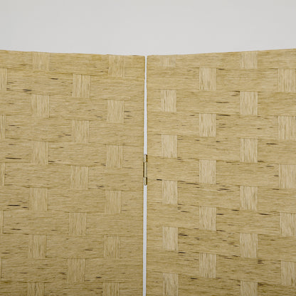 4 Panel Room Divider 159.5x169.5 cm Folding Separator with Paper Rope Decoration Partition for Bedroom Living Room Brown