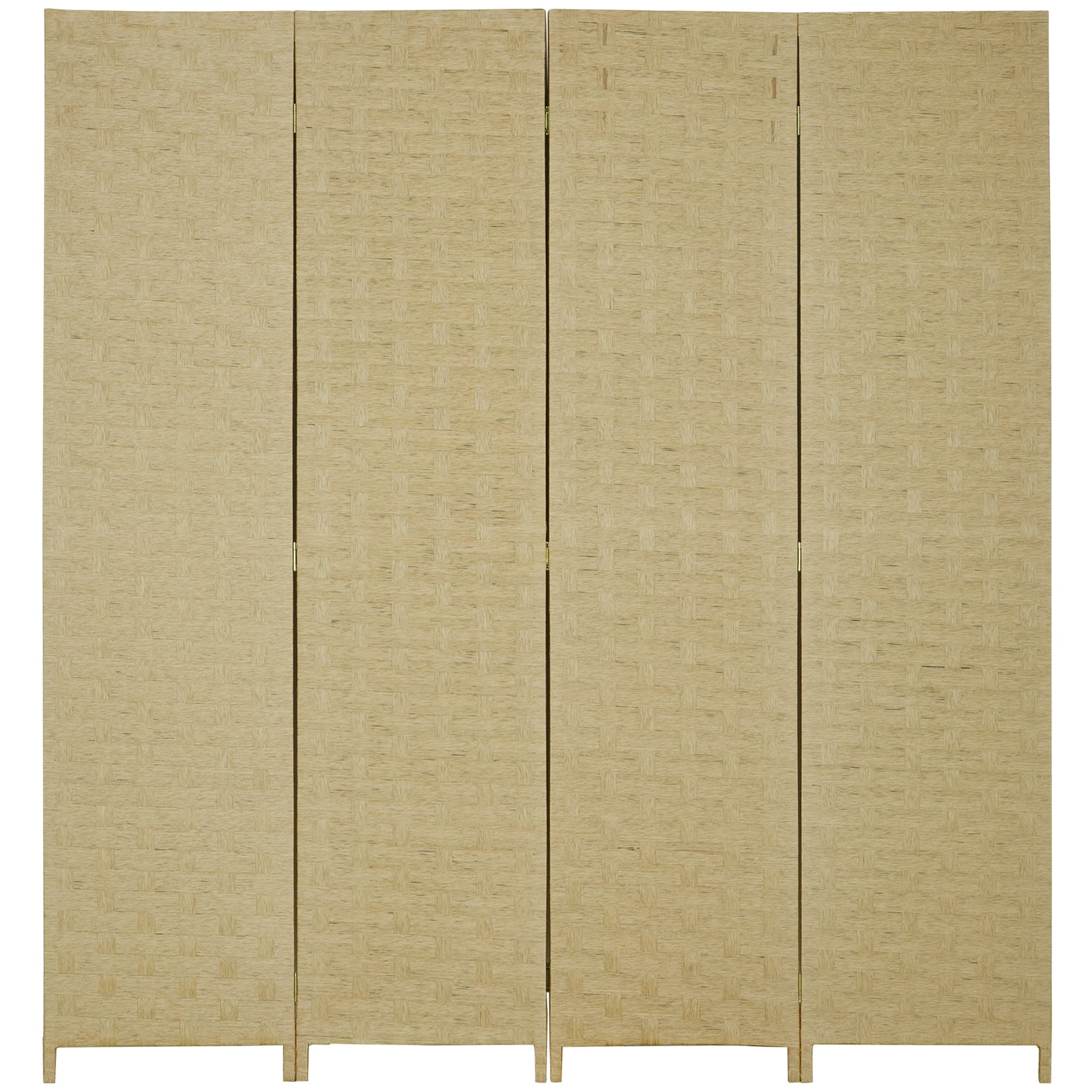 4 Panel Room Divider 159.5x169.5 cm Folding Separator with Paper Rope Decoration Partition for Bedroom Living Room Brown