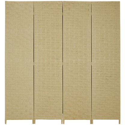 4 Panel Room Divider 159.5x169.5 cm Folding Separator with Paper Rope Decoration Partition for Bedroom Living Room Brown