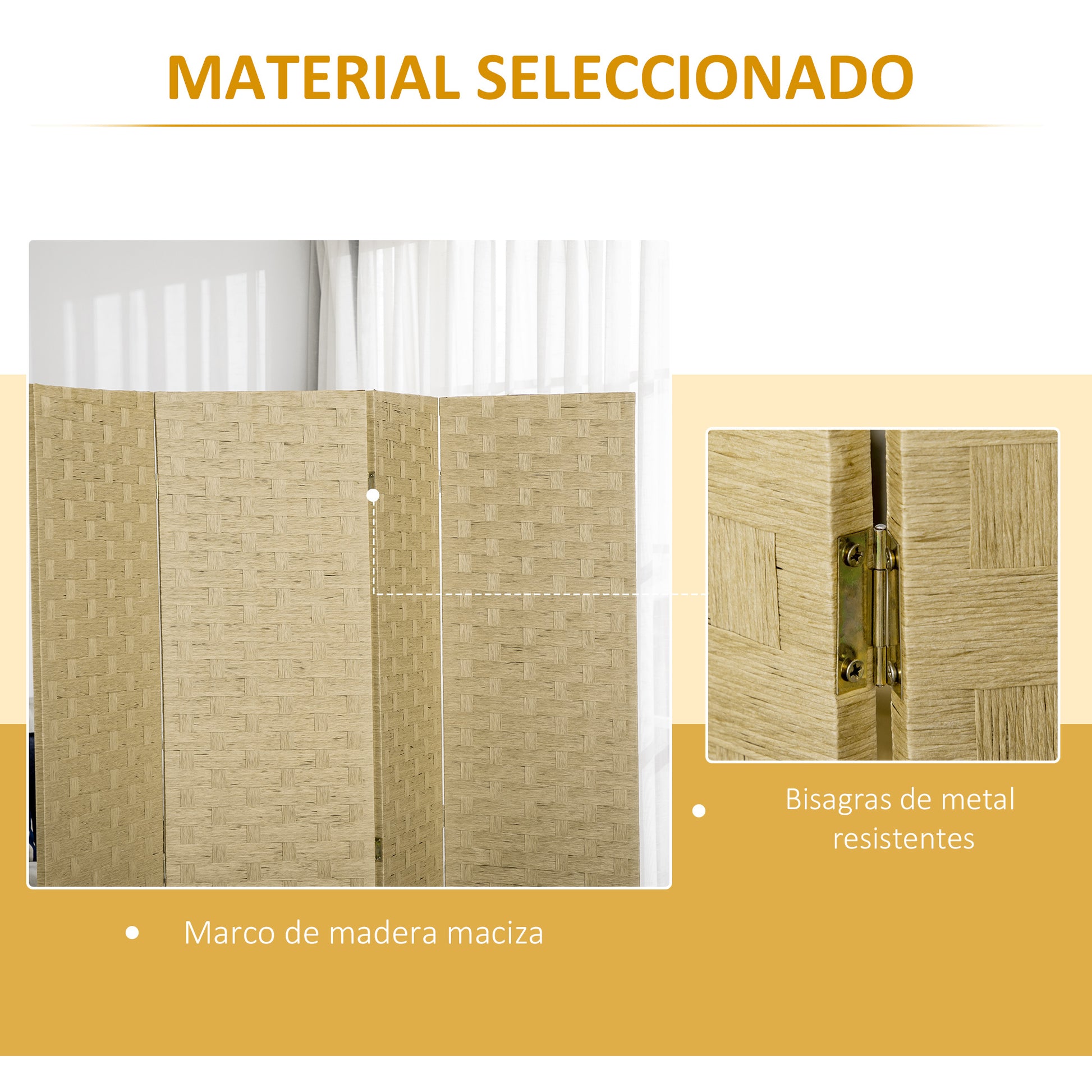 4 Panel Room Divider 159.5x169.5 cm Folding Separator with Paper Rope Decoration Partition for Bedroom Living Room Brown