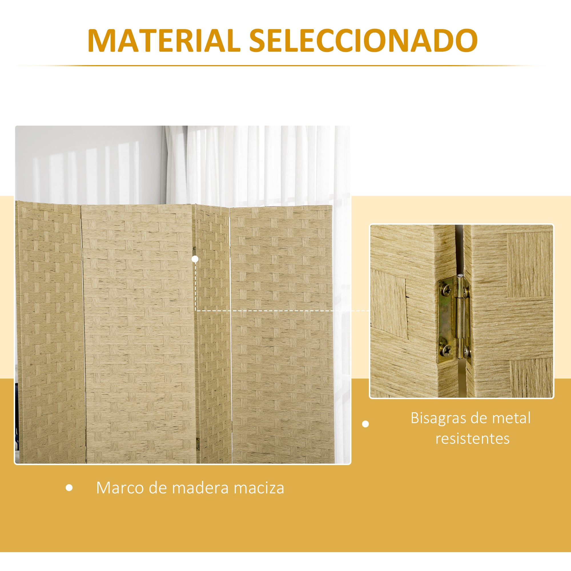 4 Panel Room Divider 159.5x169.5 cm Folding Separator with Paper Rope Decoration Partition for Bedroom Living Room Brown