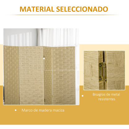 4 Panel Room Divider 159.5x169.5 cm Folding Separator with Paper Rope Decoration Partition for Bedroom Living Room Brown