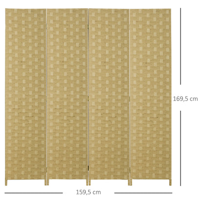 4 Panel Room Divider 159.5x169.5 cm Folding Separator with Paper Rope Decoration Partition for Bedroom Living Room Brown