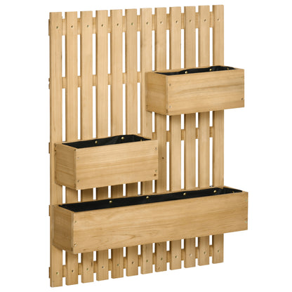 Wall Planter with Lattice Vertical Wood Planter with 3 Mobile Pots and Drainage Hole for Outdoor Garden Terrace Patio 60x16x80 cm Natural