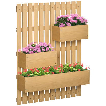 Wall Planter with Lattice Vertical Wood Planter with 3 Mobile Pots and Drainage Hole for Outdoor Garden Terrace Patio 60x16x80 cm Natural
