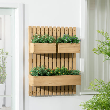 Wall Planter with Lattice Vertical Wood Planter with 3 Mobile Pots and Drainage Hole for Outdoor Garden Terrace Patio 60x16x80 cm Natural