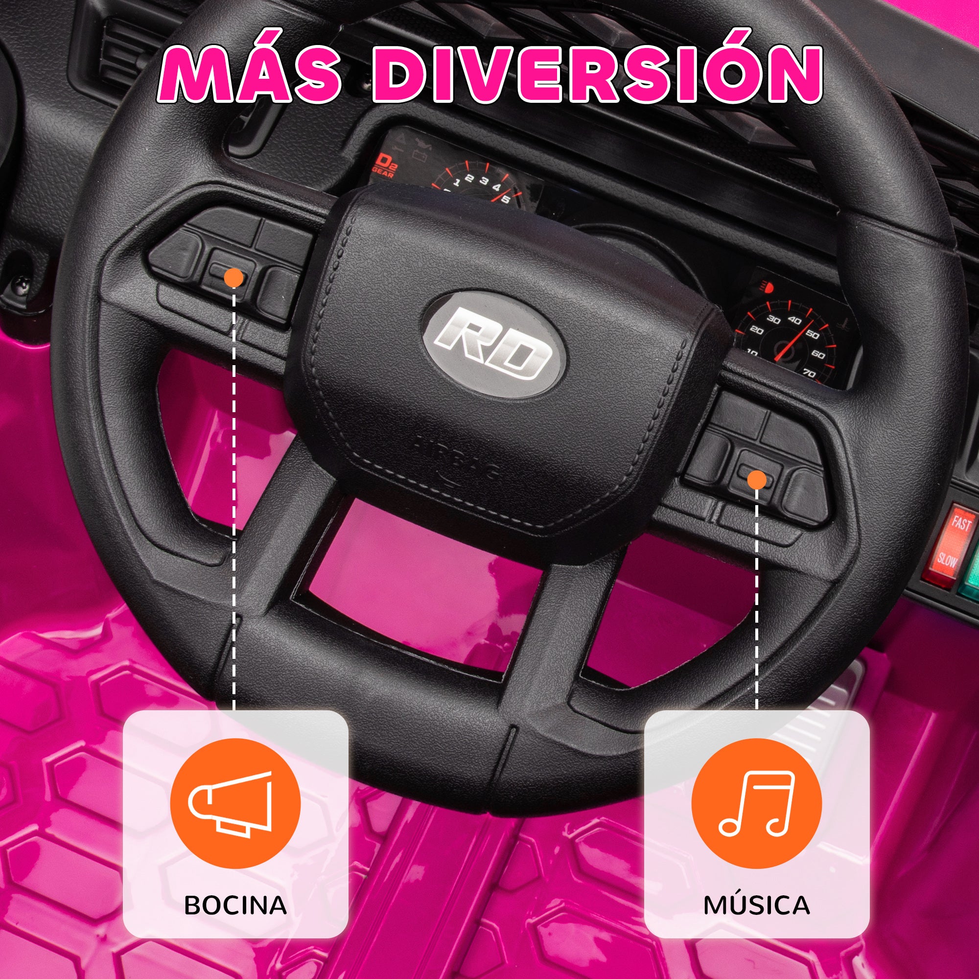 Electric Car for Kids 3+ Years Battery-Powered Kids Car 12V with Remote Control Adjustable Speed USB Headlights Horn Pink Fuchsia