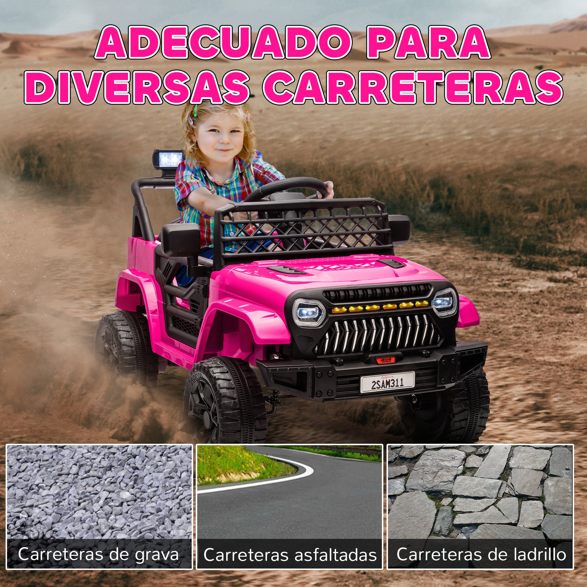 Electric Car for Kids 3+ Years Battery-Powered Kids Car 12V with Remote Control Adjustable Speed USB Headlights Horn Pink Fuchsia
