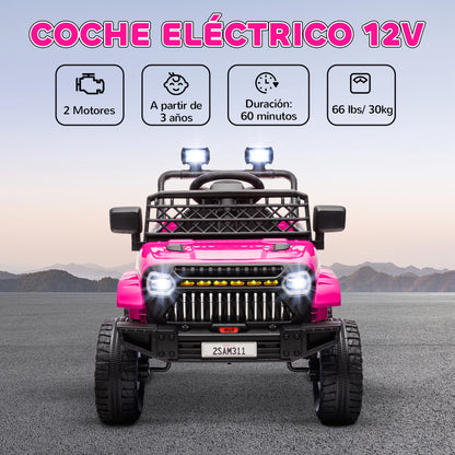 Electric Car for Kids 3+ Years Battery-Powered Kids Car 12V with Remote Control Adjustable Speed USB Headlights Horn Pink Fuchsia