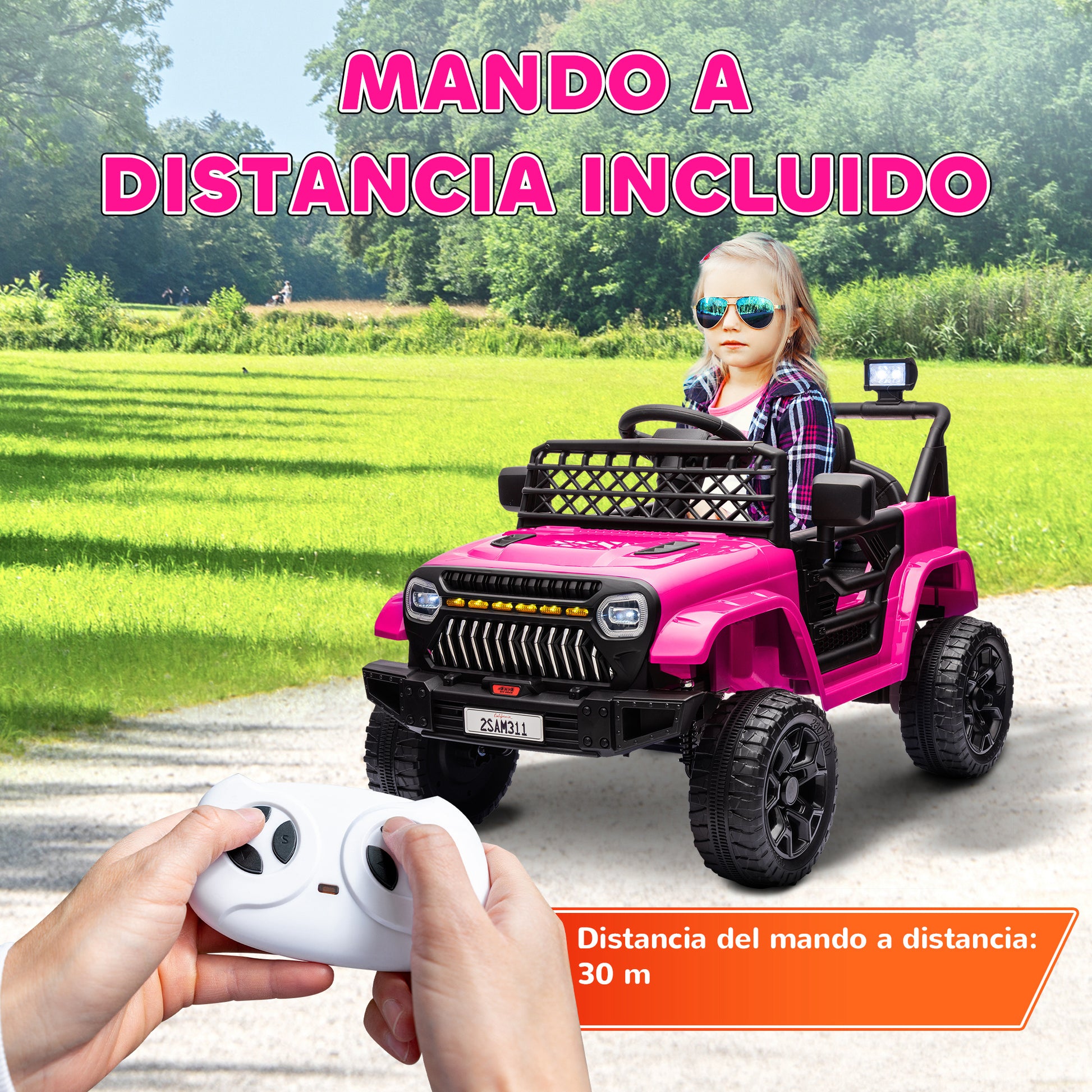 Electric Car for Kids 3+ Years Battery-Powered Kids Car 12V with Remote Control Adjustable Speed USB Headlights Horn Pink Fuchsia