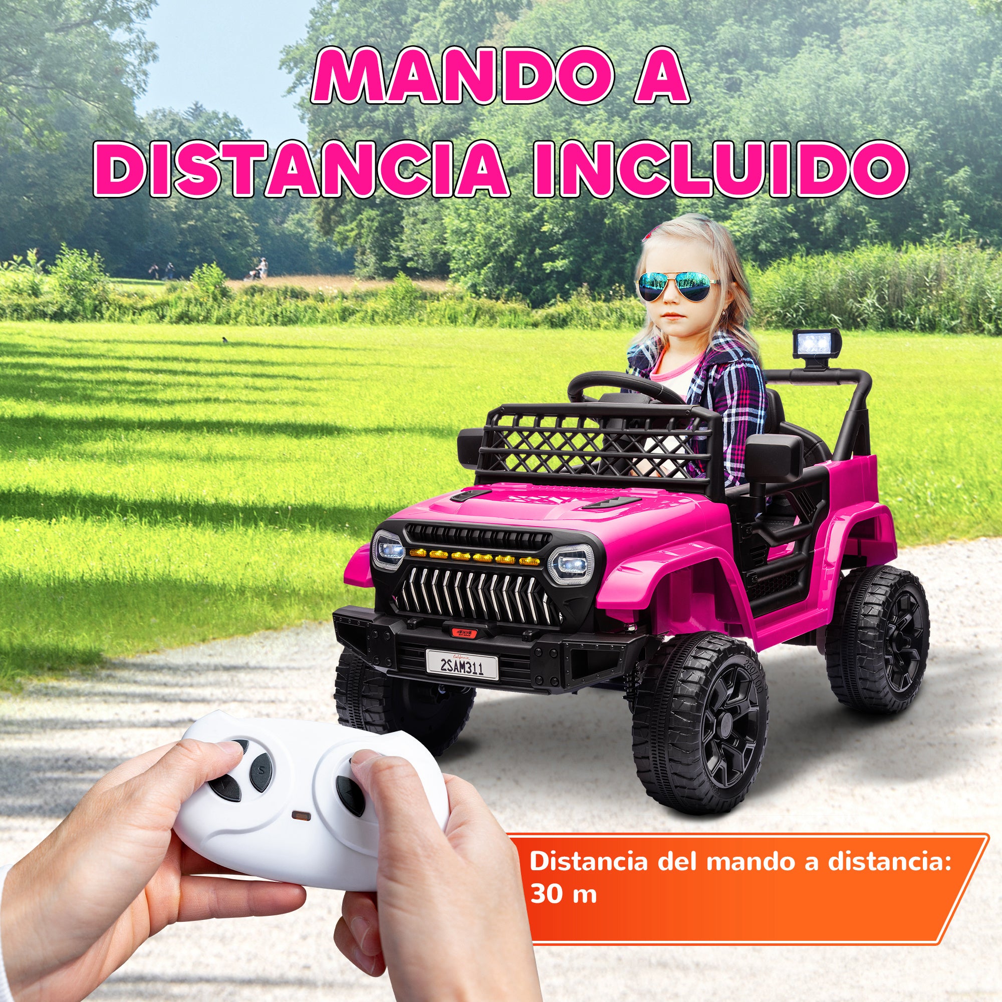 Electric Car for Kids 3+ Years Battery-Powered Kids Car 12V with Remote Control Adjustable Speed USB Headlights Horn Pink Fuchsia