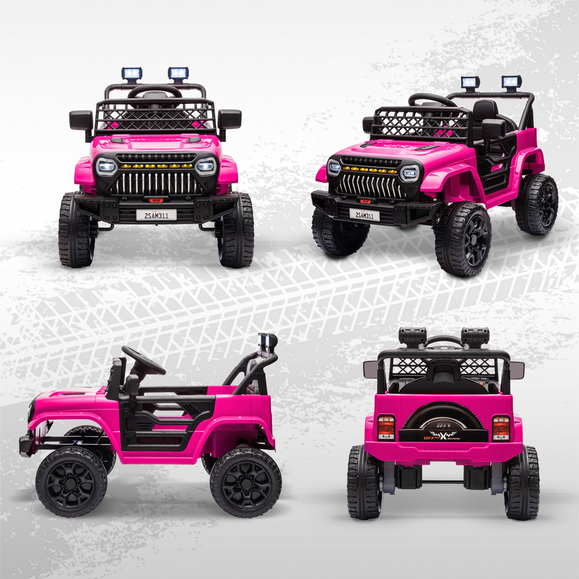 Electric Car for Kids 3+ Years Battery-Powered Kids Car 12V with Remote Control Adjustable Speed USB Headlights Horn Pink Fuchsia
