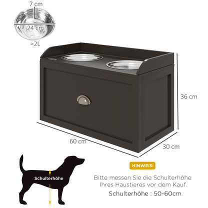 Dog Bowl, 2 x 2L Feeding Bowl, Elevated Food Bowl with Drawer, Stainless Steel Bowl, Feeding Station for Large Dogs, Coffee