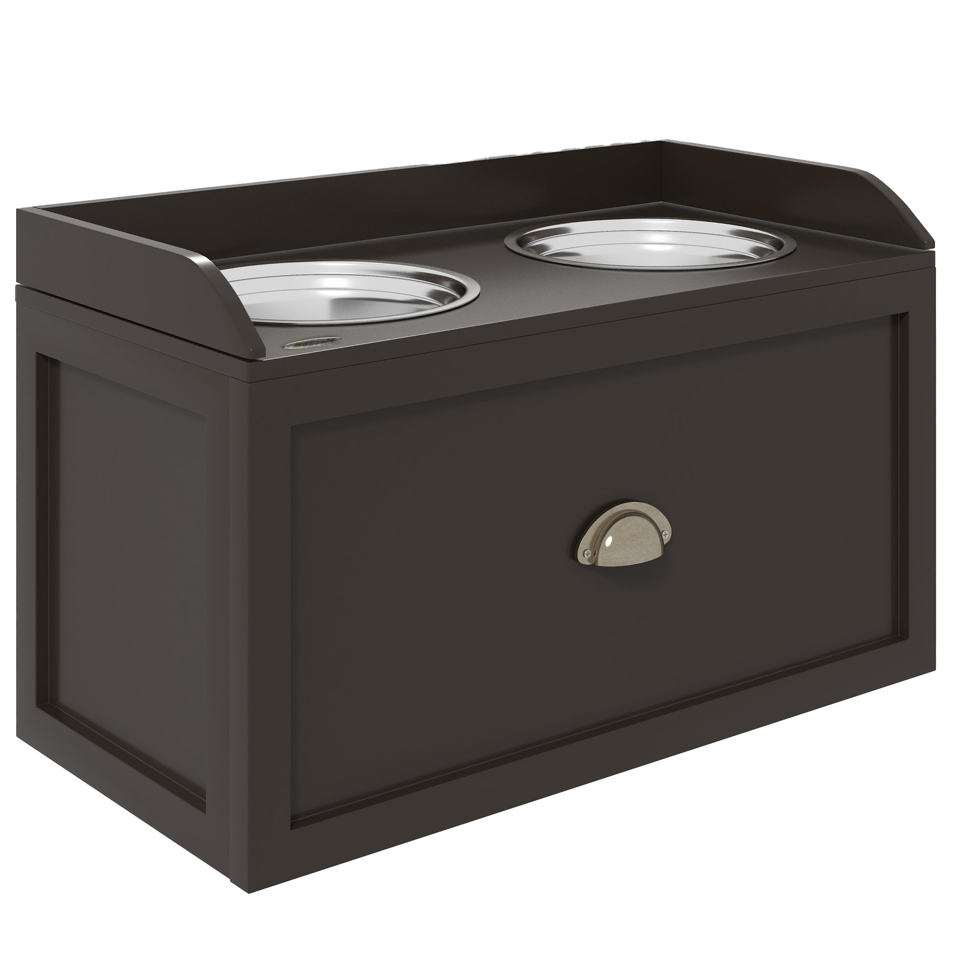 Dog Bowl, 2 x 2L Feeding Bowl, Elevated Food Bowl with Drawer, Stainless Steel Bowl, Feeding Station for Large Dogs, Coffee