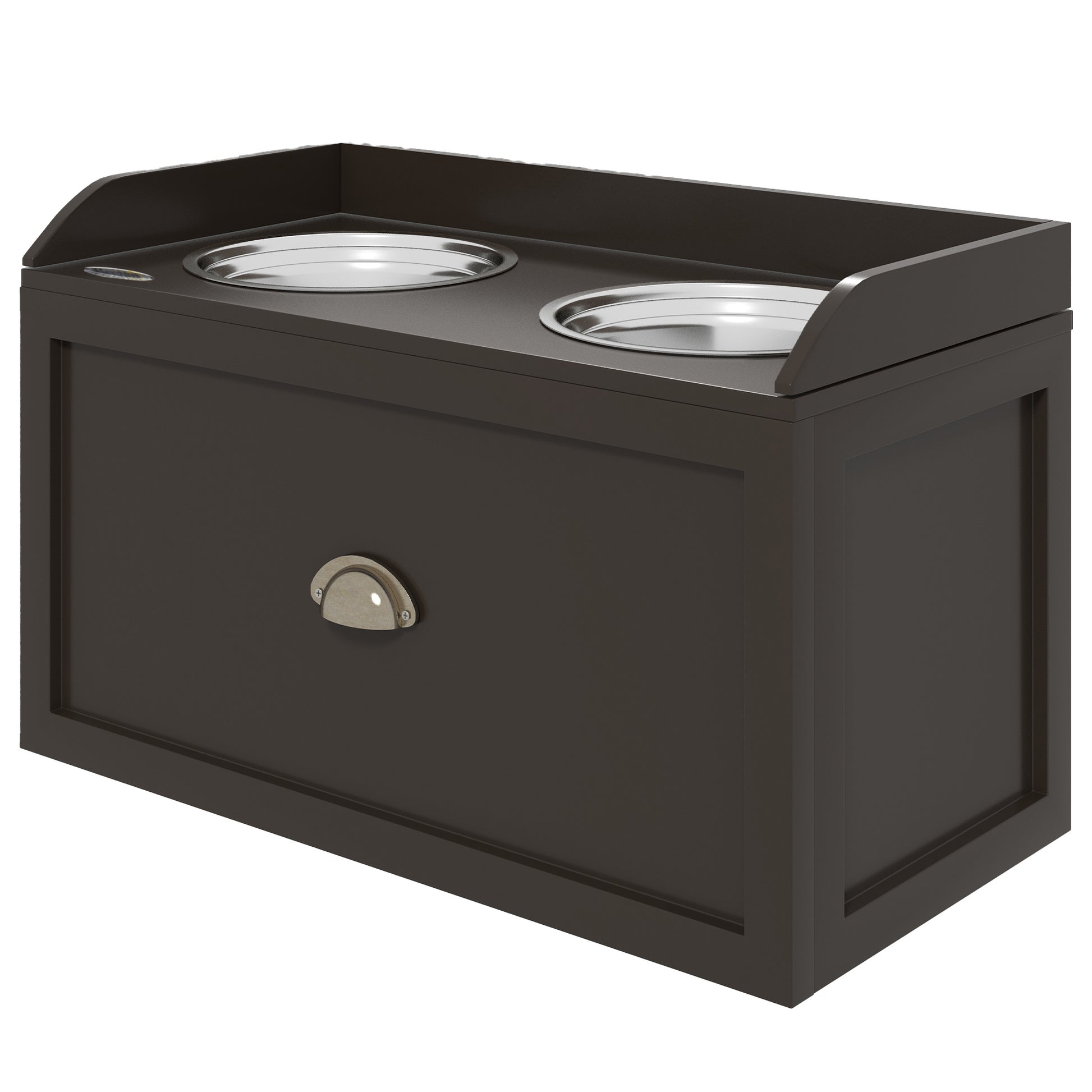 Dog Bowl, 2 x 2L Feeding Bowl, Elevated Food Bowl with Drawer, Stainless Steel Bowl, Feeding Station for Large Dogs, Coffee