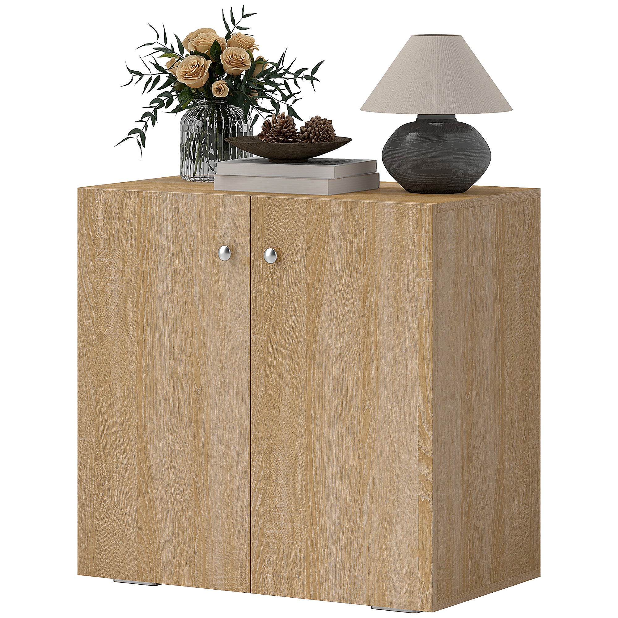 Living Room Sideboard with 2 Doors Storage Cabinet with 2 Shelves for Books Clothes Toys Modern Style 70x39x70 cm Natural Wood