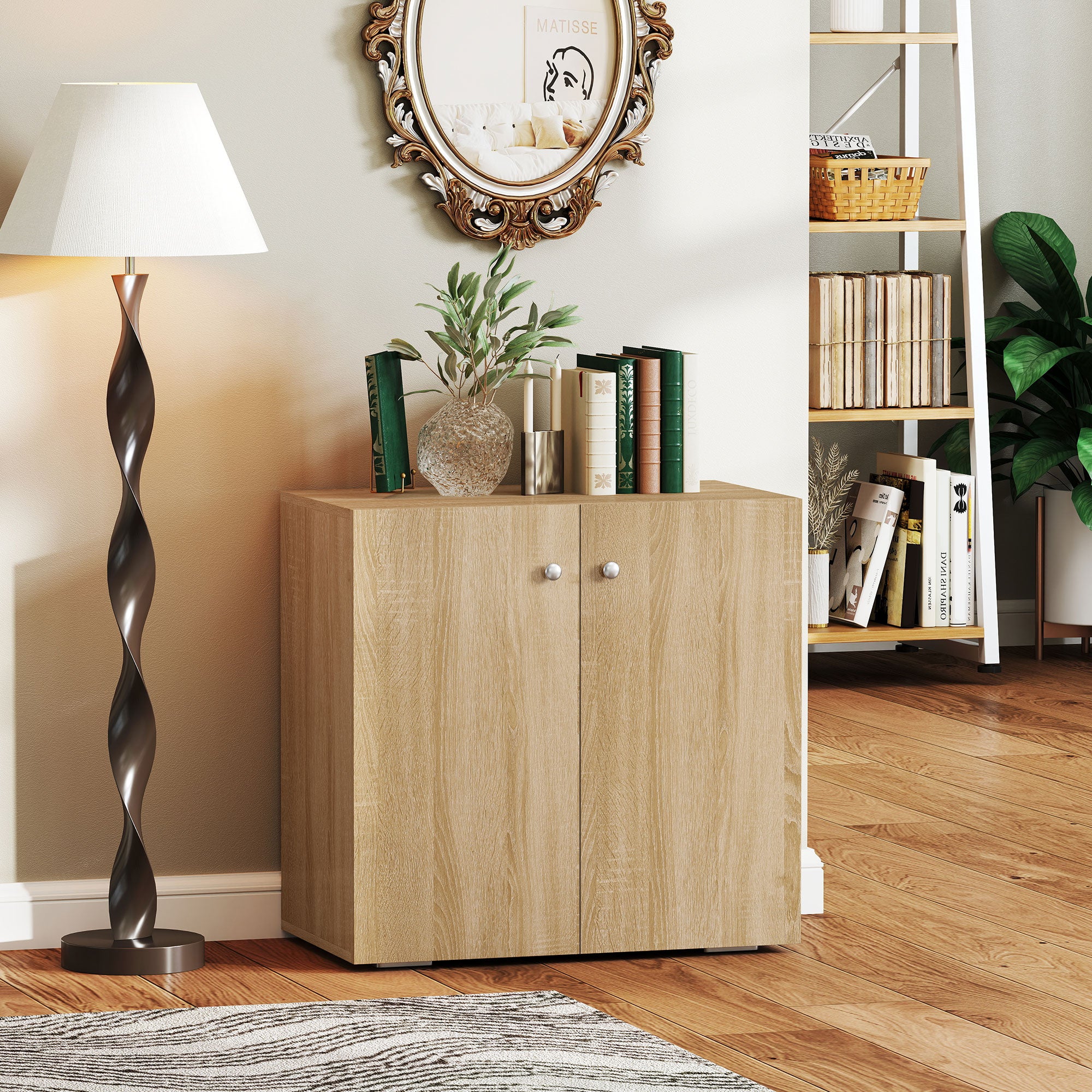 Living Room Sideboard with 2 Doors Storage Cabinet with 2 Shelves for Books Clothes Toys Modern Style 70x39x70 cm Natural Wood