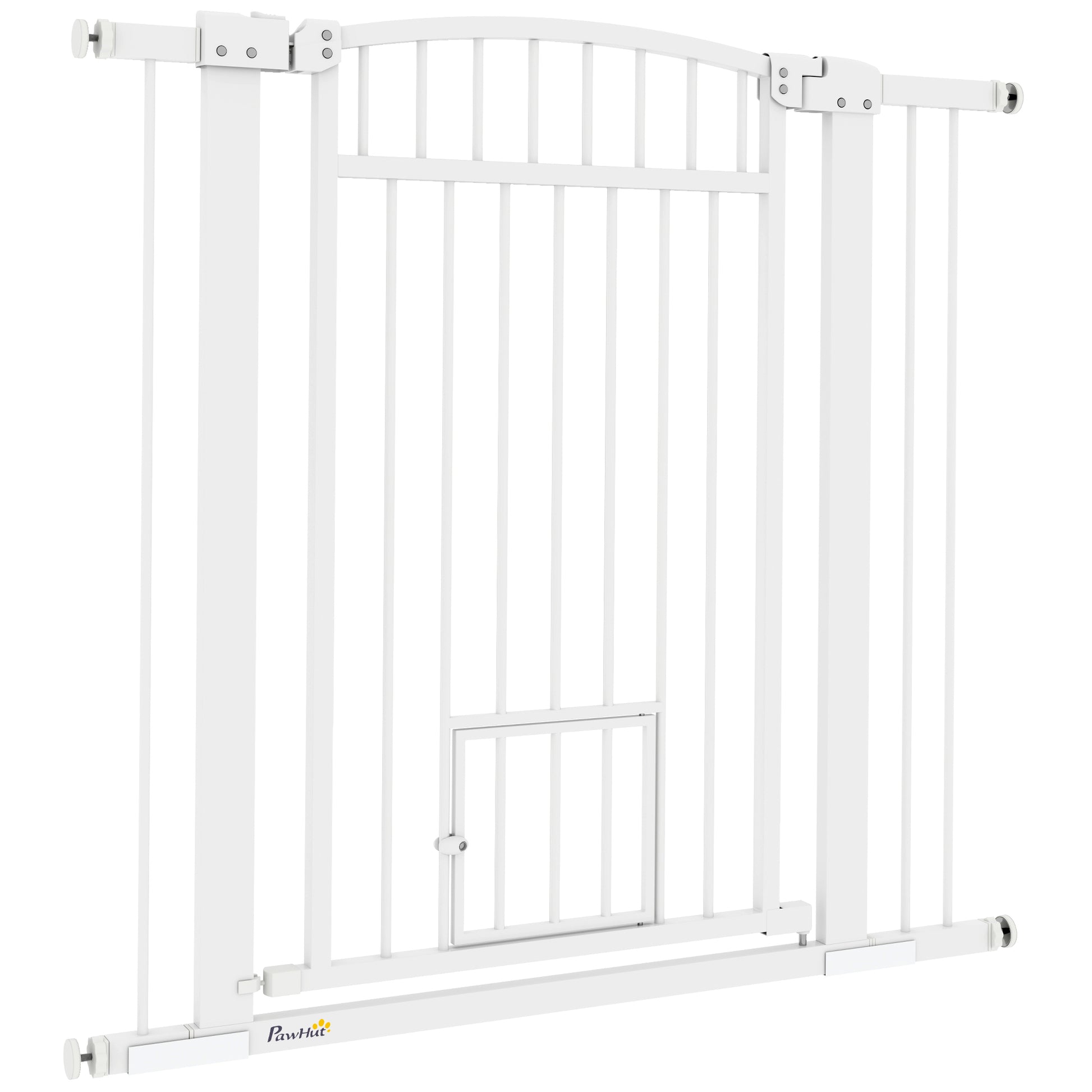Extendable Dog Safety Barrier 76-104 x 95 cm, stair and door barrier with double locking system, pressure or drill mounting, dog and cat barrier, white