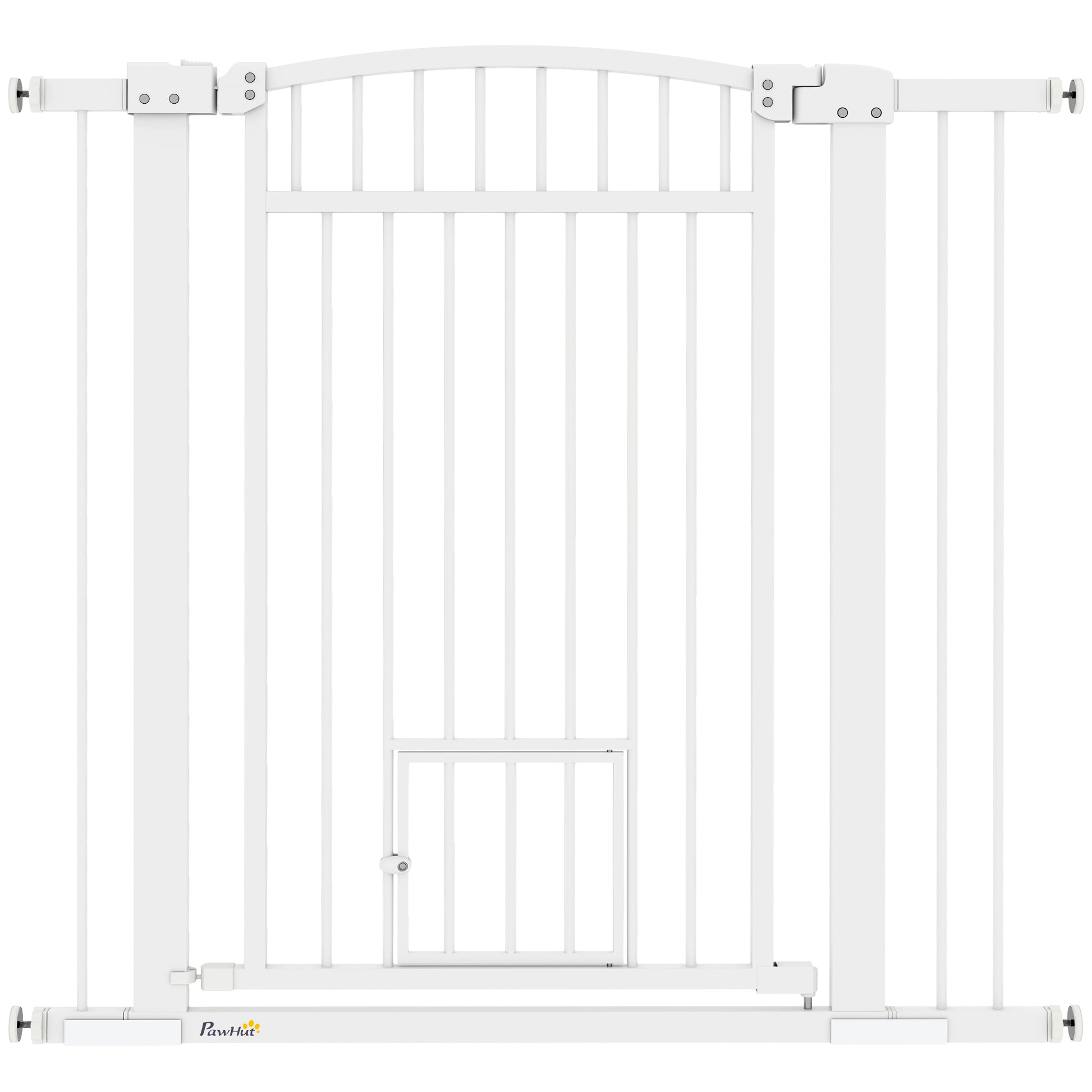 Extendable Dog Safety Barrier 76-104 x 95 cm, stair and door barrier with double locking system, pressure or drill mounting, dog and cat barrier, white