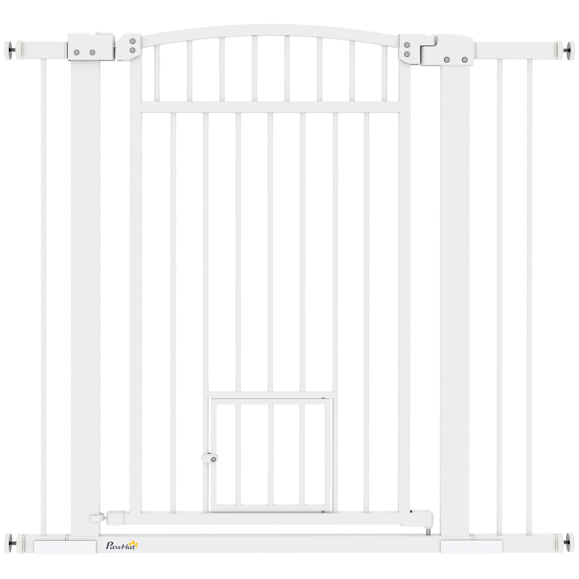 Extendable Dog Safety Barrier 76-104 x 95 cm, stair and door barrier with double locking system, pressure or drill mounting, dog and cat barrier, white