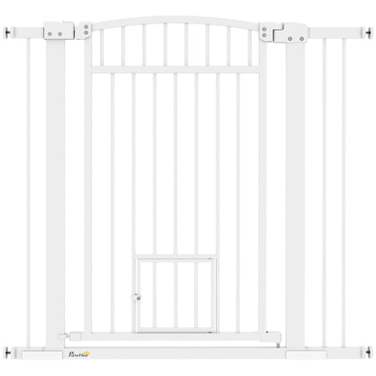 Extendable Dog Safety Barrier 76-104 x 95 cm, stair and door barrier with double locking system, pressure or drill mounting, dog and cat barrier, white