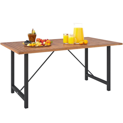 Acacia and Steel Garden Table, Rectangular Outdoor Table with Slat Top, Balcony Table for Patio, Terrace, Yard, and Outdoor, 160x90x75 cm, Teak