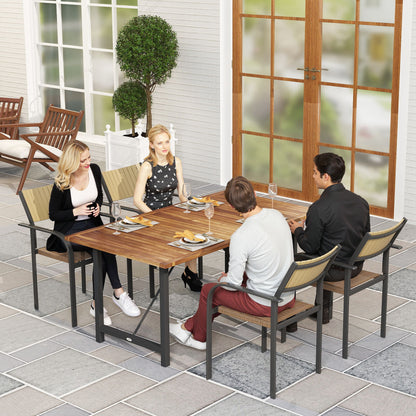 Acacia and Steel Garden Table, Rectangular Outdoor Table with Slat Top, Balcony Table for Patio, Terrace, Yard, and Outdoor, 160x90x75 cm, Teak