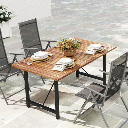 Acacia and Steel Garden Table, Rectangular Outdoor Table with Slat Top, Balcony Table for Patio, Terrace, Yard, and Outdoor, 160x90x75 cm, Teak