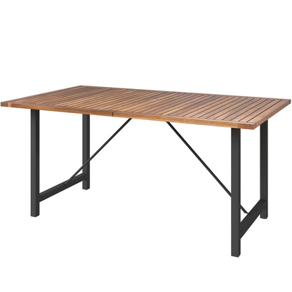 Acacia and Steel Garden Table, Rectangular Outdoor Table with Slat Top, Balcony Table for Patio, Terrace, Yard, and Outdoor, 160x90x75 cm, Teak