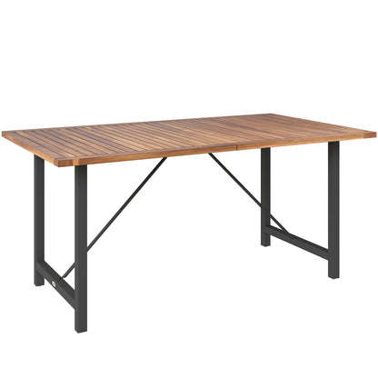 Acacia and Steel Garden Table, Rectangular Outdoor Table with Slat Top, Balcony Table for Patio, Terrace, Yard, and Outdoor, 160x90x75 cm, Teak