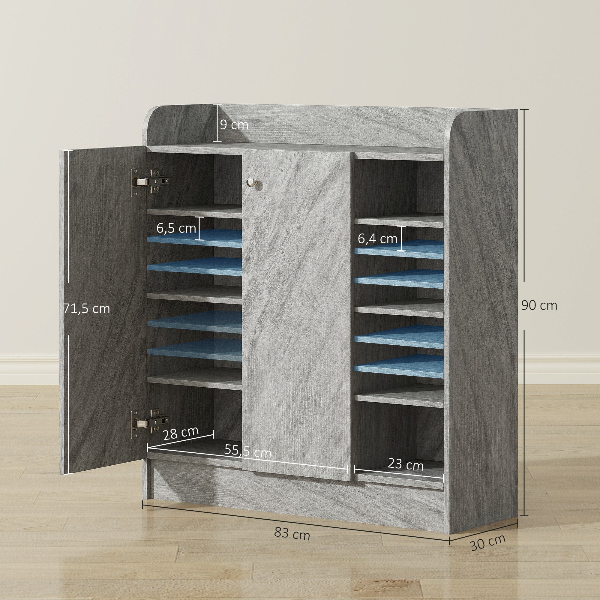 Shoe Cabinet with 4 Compartments – Holds 12 Pairs, 83 x 30 x 90 cm (Gray)