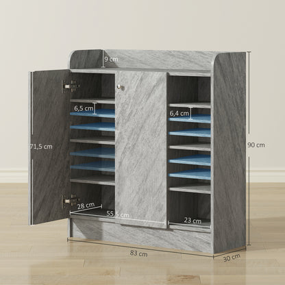 Shoe Cabinet with 4 Compartments – Holds 12 Pairs, 83 x 30 x 90 cm (Gray)