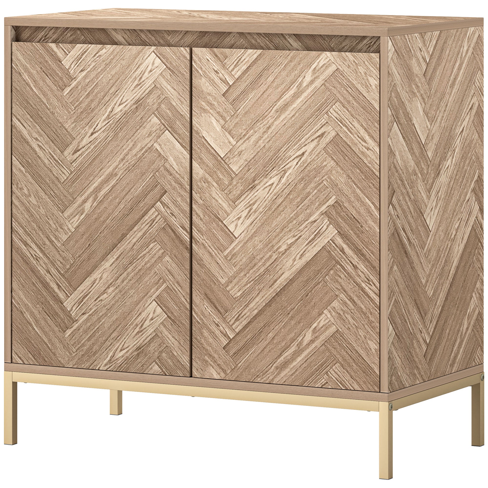 Scandinavian Style Storage Cabinet with 2 Chevron Doors, Adjustable Shelf, and Steel Legs, Storage Cabinet for Living Room, Dining Room, dim. 78 x 40 x 78 cm, Oak