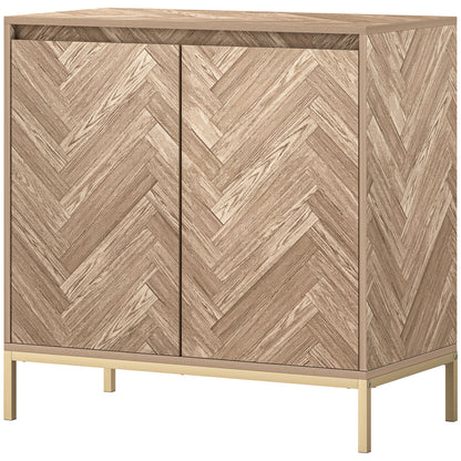 Scandinavian Style Storage Cabinet with 2 Chevron Doors, Adjustable Shelf, and Steel Legs, Storage Cabinet for Living Room, Dining Room, dim. 78 x 40 x 78 cm, Oak
