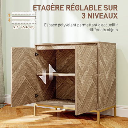 Scandinavian Style Storage Cabinet with 2 Chevron Doors, Adjustable Shelf, and Steel Legs, Storage Cabinet for Living Room, Dining Room, dim. 78 x 40 x 78 cm, Oak