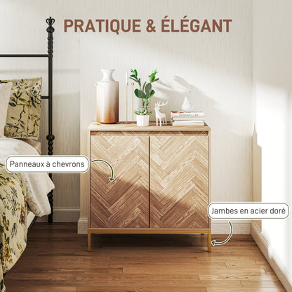 Scandinavian Style Storage Cabinet with 2 Chevron Doors, Adjustable Shelf, and Steel Legs, Storage Cabinet for Living Room, Dining Room, dim. 78 x 40 x 78 cm, Oak