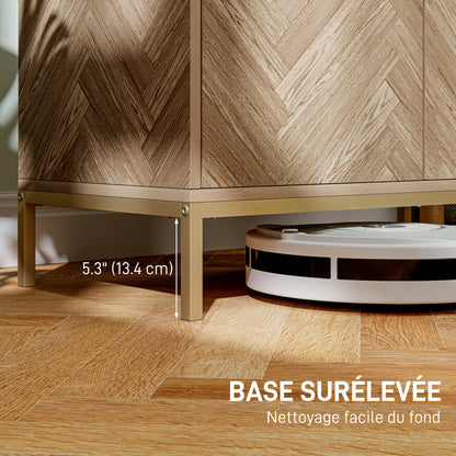 Scandinavian Style Storage Cabinet with 2 Chevron Doors, Adjustable Shelf, and Steel Legs, Storage Cabinet for Living Room, Dining Room, dim. 78 x 40 x 78 cm, Oak