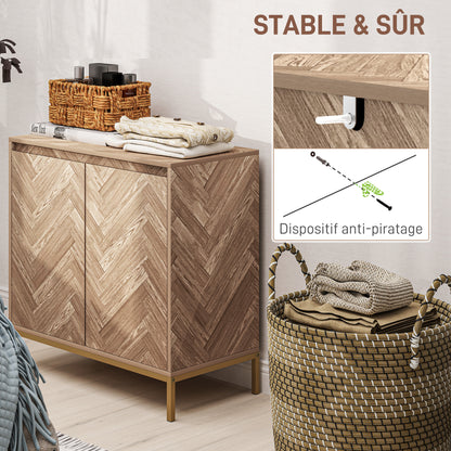 Scandinavian Style Storage Cabinet with 2 Chevron Doors, Adjustable Shelf, and Steel Legs, Storage Cabinet for Living Room, Dining Room, dim. 78 x 40 x 78 cm, Oak