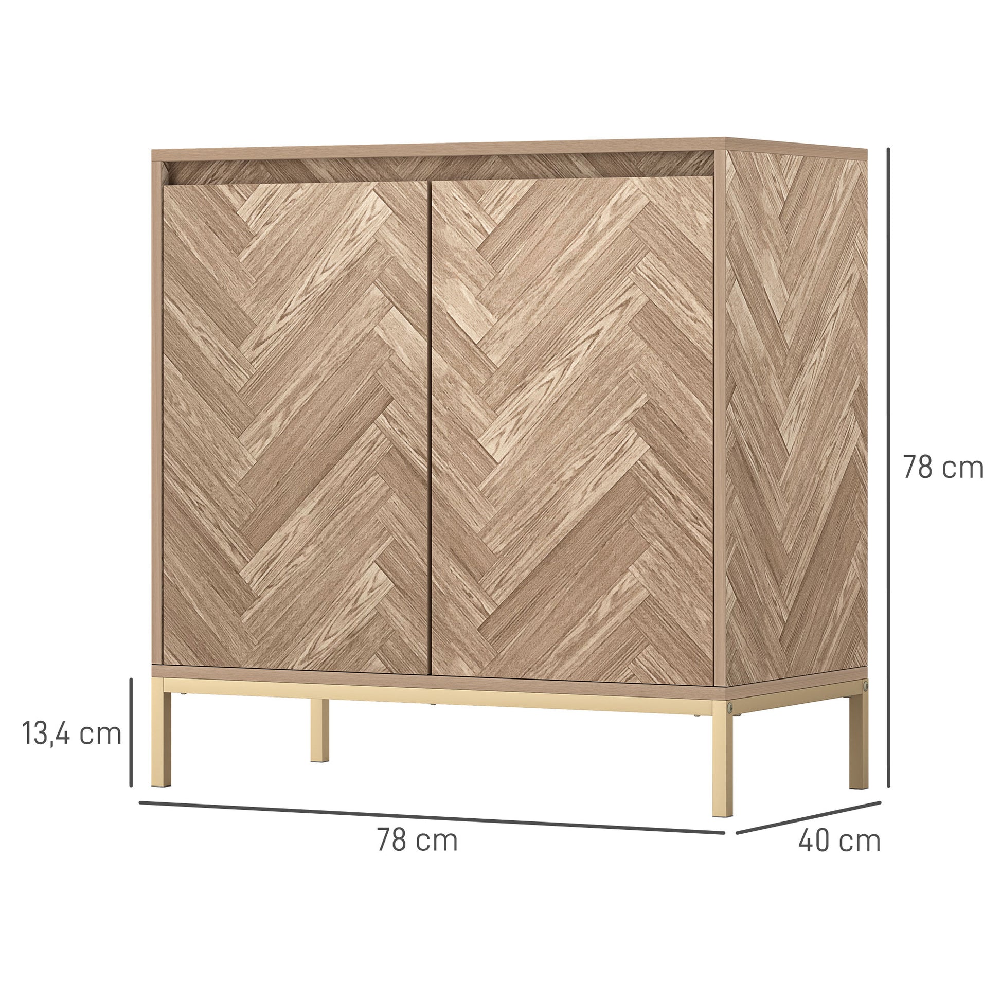 Scandinavian Style Storage Cabinet with 2 Chevron Doors, Adjustable Shelf, and Steel Legs, Storage Cabinet for Living Room, Dining Room, dim. 78 x 40 x 78 cm, Oak