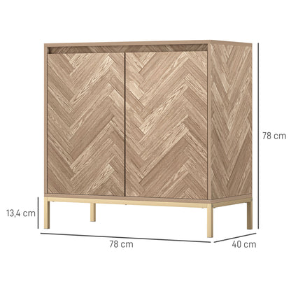 Scandinavian Style Storage Cabinet with 2 Chevron Doors, Adjustable Shelf, and Steel Legs, Storage Cabinet for Living Room, Dining Room, dim. 78 x 40 x 78 cm, Oak