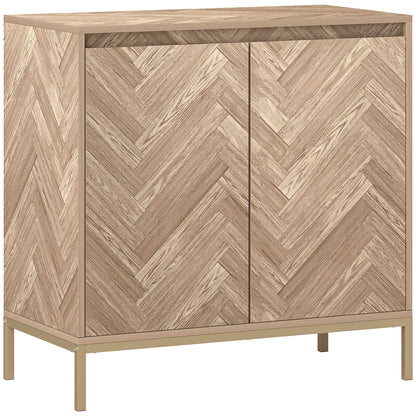 Scandinavian Style Storage Cabinet with 2 Chevron Doors, Adjustable Shelf, and Steel Legs, Storage Cabinet for Living Room, Dining Room, dim. 78 x 40 x 78 cm, Oak