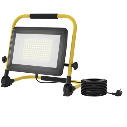 LED Floodlight with Adjustable Heads and Stand 100W 8500 Lumens IP65 6500K Weatherproof LED Work Light Portable with Handle for Indoor and Outdoor Yellow and Black