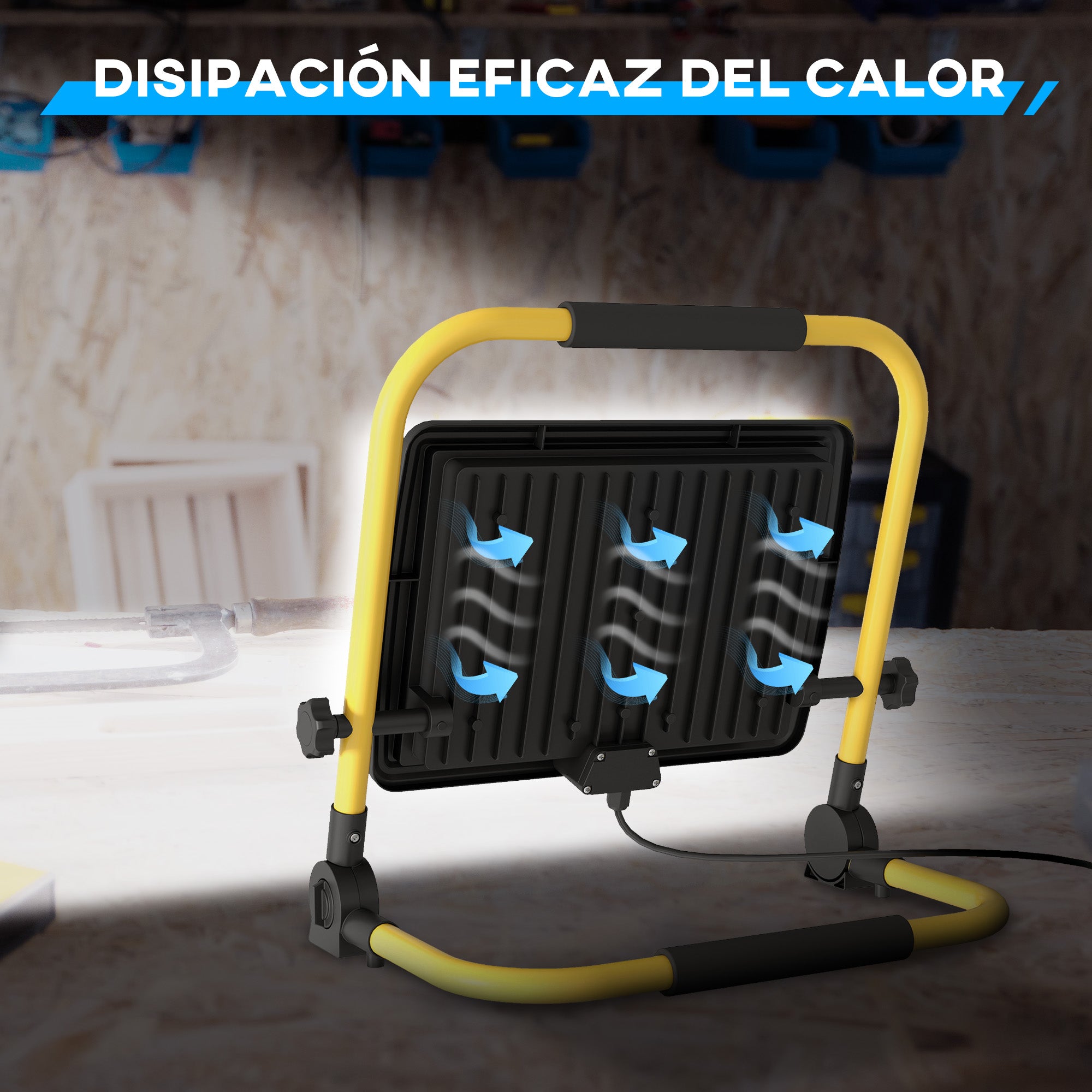 LED Floodlight with Adjustable Heads and Stand 100W 8500 Lumens IP65 6500K Weatherproof LED Work Light Portable with Handle for Indoor and Outdoor Yellow and Black