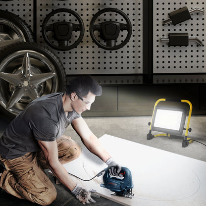 LED Floodlight with Adjustable Heads and Stand 100W 8500 Lumens IP65 6500K Weatherproof LED Work Light Portable with Handle for Indoor and Outdoor Yellow and Black