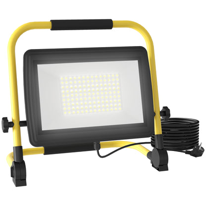 LED Floodlight with Adjustable Heads and Stand 100W 8500 Lumens IP65 6500K Weatherproof LED Work Light Portable with Handle for Indoor and Outdoor Yellow and Black