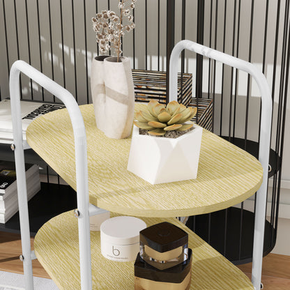 Utility Cart with Wheels 3-Tier Kitchen Cart Storage Cart with Basket and Shelves 30 kg Capacity for Dining Room Living Room Bedroom 49.5x32.5x82.5 cm White and Natural Wood