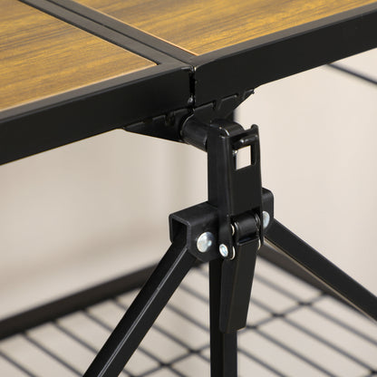 3-Tier Serving Trolley with Wheels Handle Kitchen Trolley with Brakes Foldable Kitchen Shelf Multipurpose Cart for Kitchen Office Bathroom, Brown+Black