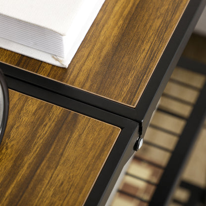 3-Tier Serving Trolley with Wheels Handle Kitchen Trolley with Brakes Foldable Kitchen Shelf Multipurpose Cart for Kitchen Office Bathroom, Brown+Black