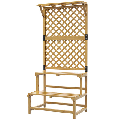 Wooden Plant Stand 2-Tier Plant Shelf Outdoor Plant Holder with Trellis for Garden Patio Terrace 75x50x166 cm Natural