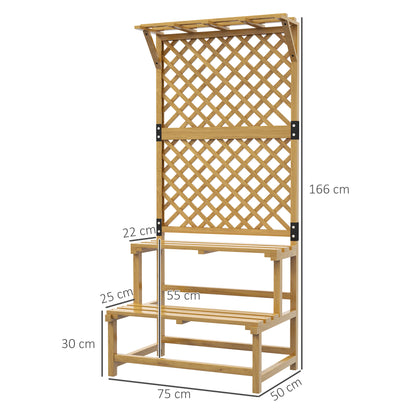 Wooden Plant Stand 2-Tier Plant Shelf Outdoor Plant Holder with Trellis for Garden Patio Terrace 75x50x166 cm Natural